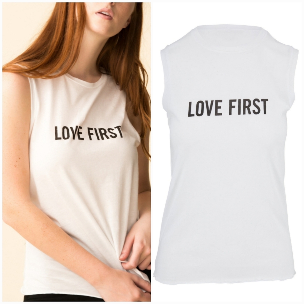 Nili Lotan White With Black "Love First" Muscle T Shirt